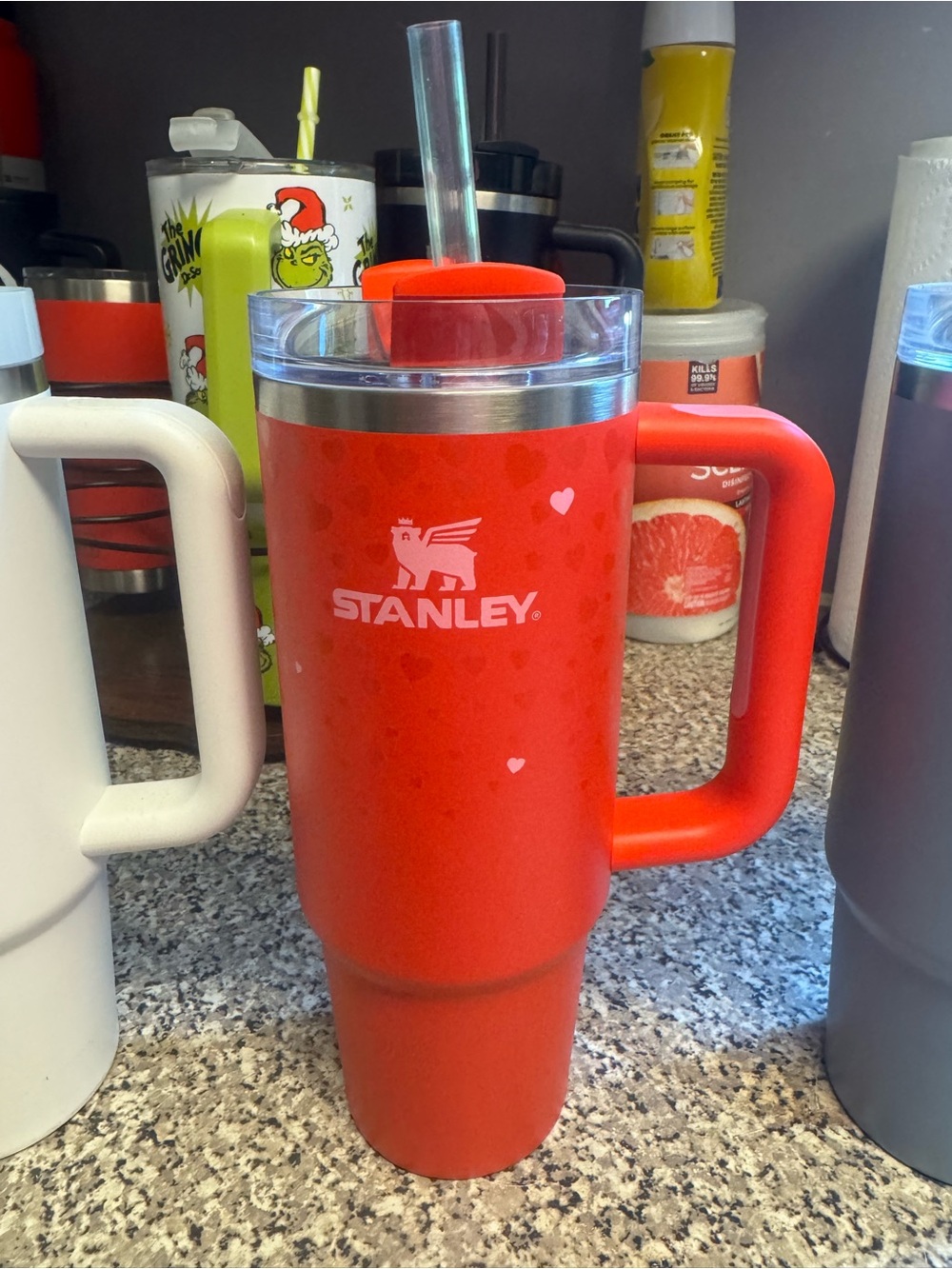Stanley Red Insulated Tumbler with Handle and Straw